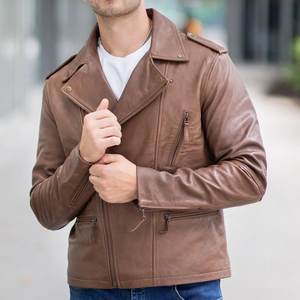 แจ็คเก็ตหนังสีน้ำตาลขายดีสำหรับผู้ชาย สไตล์วินเทจ แจ็คเก็ตสตรีทแวร์คุณภาพสูง แจ็คเก็ตฤดูหนาวสุดคลาสสิค พร้อมปักโลโก้ตามสั่ง - Product Image 4