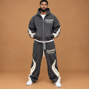 Acid Wash Printed Winter Streetwear Plus Size Sweat Suit Sun Faded Hooded & <b>Trouser</b> 100% Cotton <b>Baggy</b> Look Unisex Tracksuit Set - Product Image 6