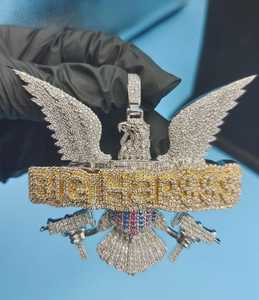 Pendentif Aigle en Argent Sterling 925 Moissanite Sertie de Pierres Rondes Taille Brillant Style Hip Hop Unisexe - Product Image 2