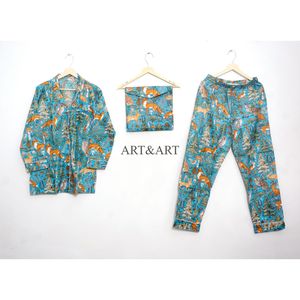 Nueva Colección de Pijamas para Mujer, 100% Algodón, Manga Larga, Cuello en V, Conjunto de Pijama para Dormir, Ideal para la Playa y Vacaciones - Product Image 1