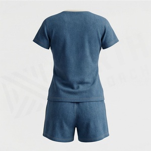 2 Piece High Quality Formal Solid Above Knee Home Wear Suit Short Sleeve T Shirt and Shorts <b>Twin</b> <b>Set</b> for Women - Product Image 2