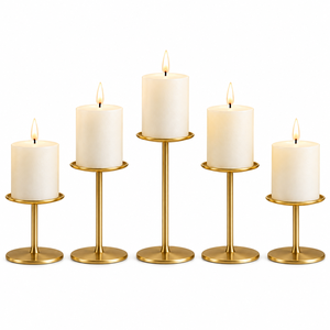 Ensemble de 5 bougeoirs en métal finition or, modernes, pour bougies coniques et pilier, centre de table décoratif pour mariage, table à manger, maison - Product Image 1