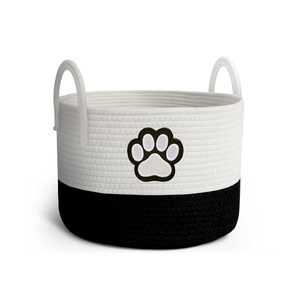 Braided Basket with Felt Patch Basket with Handles Foldable Nursery <b>Shelf</b> Storage for Plant Dog Cat Toy <b>Organizer</b> - Product Image 1