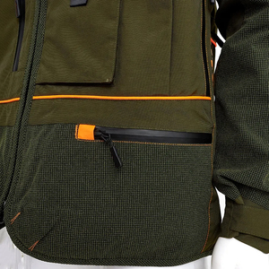 Veste de chasse vert olive avec bordure orange, fermeture éclair intégrale, plusieurs poches, vêtements d'extérieur - Product Image 6