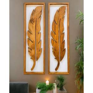 Handcrafted Wood Feather Wall Art Set Modern Wood Carved Eco-friendly <b>Hanging</b> Sculpture for Living Room & Bedroom Birthday Gift - Product Image 1