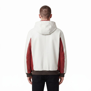 Blouson à capuche en cuir véritable pour hommes avec fermeture éclair frontale et poches latérales – Vente en gros - Product Image 2