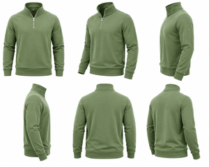 Pull en maille zippé vert olive pour homme, coupe classique, col montant, manches longues, couleur unie, respirant, idéal pour l'hiver - Product Image 3