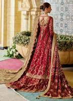 Set Lehenga Choli Pengantin Bordir dengan Dupatta Jaring, Renda, Panjang Lantai, Anti Kusut, Cepat Kering, Tradisional India Pakistan untuk Pernikahan