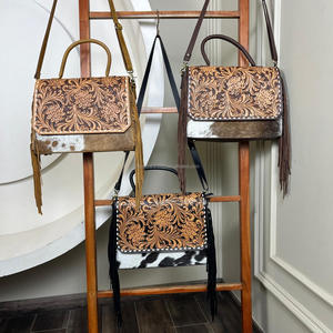 Nouvel arrivage de sac à bandoulière en cuir de vachette usiné simple et élégant léger et de grande capacité sac à main de messager à poignée d'épaule - Product Image 4