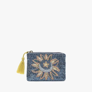 Sun Design Beaded Coin <b>Purse</b> Handmade Zipper <b>Small</b> Pouch - Product Image 1