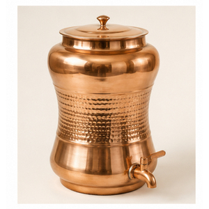 Distributeur d'eau moderne en cuivre pur Matka, design antique martelé à la main, réservoir de stockage d'eau ayurvédique avec robinet en laiton anti-fuite - Product Image 1