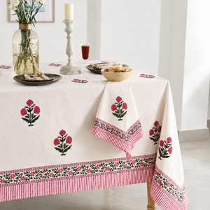 Eco-Friendly 100% Cotton <b>Tablecloth</b> Handcrafted Modern Floral Artisan Design Hand Block Printed Customizable Washable Cover - Product Image 3