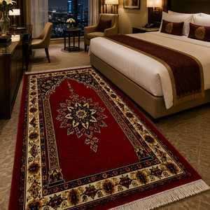 Premium Hand Knotted NZ <b>Wool</b> Islamic Prayer Rug – Traditional Floral <b>Red</b> <b>Wool</b> Rug - Product Image 2