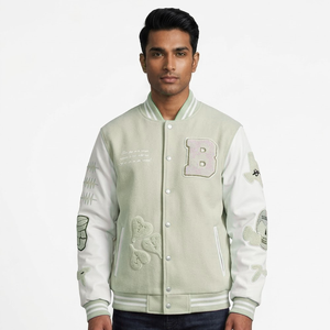Custom Logo Canvas Varsity <b>Jacket</b> for <b>Men</b> Street Style Black Embroidery Breathable Windproof 100% Cotton - Product Image 1