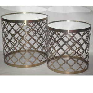 Modern Round Metal Coffee <b>Table</b> with Glass Top <b>Nesting</b> Design Living Room Furniture Decorative Accent <b>Table</b> - Product Image 1