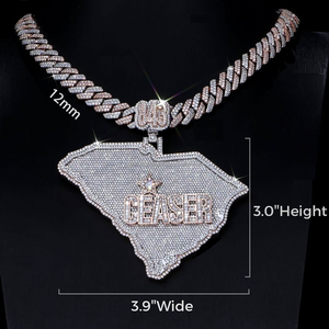 จี้ห้อยคอรูปทรงประเทศหรือทวีปแบบคลาสสิก ดีไซน์ตามสั่ง ทำจากเงินสเตอร์ลิงหรือชุบทอง ประดับเพชรโมอิสซาไนต์ VVS เต็มชิ้น - Product Image 2