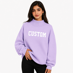Sudadera Premium Ligera de Algodón para Mujer con Cuello Alto, Forro Polar Suave, Diseño Personalizado, Hombros Caídos, Uso Diario de Invierno, Fabricante - Product Image 1
