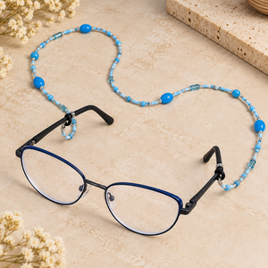 Cordon de lunettes JAUNTY bleu perlé, support flexible pour lunettes, motif floral, en polyester antidérapant, en plastique - Product Image 2