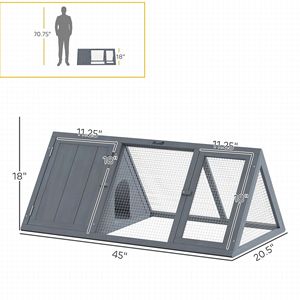 Casetta per Conigli in Legno con Recinto e Porte, Cuccia Triangolare da Esterno per Conigli, Anatre e Galline - Product Image 3