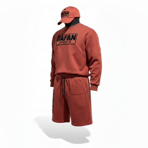 Ensemble sweat-shirt et short en molleton de coton premium pour homme, tissu brossé, logo en silicone, coupe ajustée, personnalisable - Product Image 4