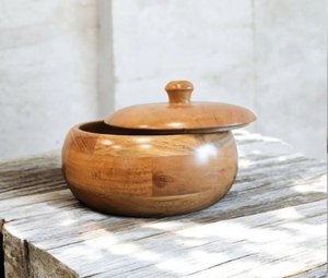 Elegant Style Wooden Serving <b>Bowl</b> <b>With</b> <b>Lid</b> Round Shape For Tableware Dinnerware Snack Home Decor Serving <b>Bowl</b> At Best price - Product Image 1