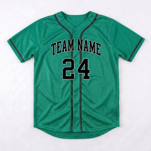 Camiseta de Béisbol Verde Personalizada de Alta Calidad, con Botones al Frente, Manga Corta, Malla Transpirable, Nombre y Número del Equipo, Hecha en Pakistán - Product Image 1
