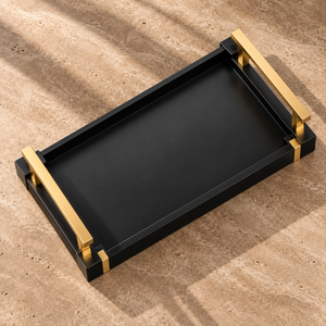 Elegante Bandeja de Servicio de Hierro |   Bandeja Rectangular Negra y Dorada con Asas Elevadas para Mesa de Comedor, Mesa de Centro, Decoración del Hogar, Juego de Regalo - Product Image 3