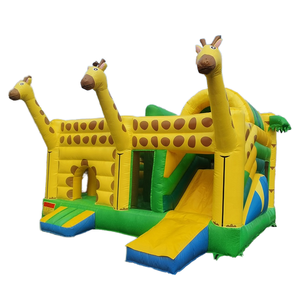 Calcomanía de jirafa Animal amarillo Super Jumping Castle Inflable Bouncer Combo para niños Moon Bounce House - Product Image 1