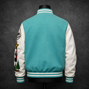 <b>Top</b> Trending Fashion Men's Varsity Jacket Crew Neck Breathable <b>Plus</b> <b>Size</b> Reversible Design Front Wool Covered Button Closure - Product Image 5