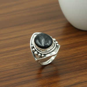 Natural Nuummite Gemstone <b>Ring</b> 925 Sterling Silver Rose Gold Yellow Gold Plated Vintage Handmade <b>Statement</b> Jewelry Gift for Men - Product Image 1