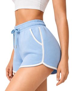 Light Blue Women Shorts Elastic Waist <b>Drawstring</b> Casual Gym Shorts Contrast Trim Summer Lounge Shorts Soft Comfortable Wear - Product Image 5