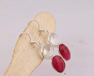 Boucles d'oreilles en rubis en gros, en argent sterling 925, bijoux artisanaux en pierres précieuses, fabricant de boucles d'oreilles pendantes en cristal rouge véritable - Product Image 5