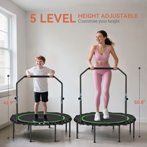Mini Trampolín Plegable de 48 Pulgadas con Barra Ajustable, Verde, para Uso en Interiores y Exteriores, Apto para Adultos - Product Image 4