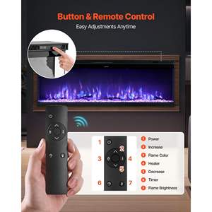 Chimenea eléctrica de 60 pulgadas de vidrio de tres lados montada en la pared empotrada 1500W" - Product Image 5