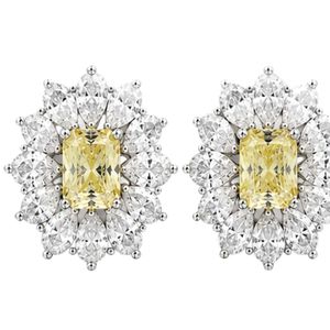 Elegant floral inspired halo diamond stud earrings in 18K <b>rose</b> gold with round center stone and petal accent diamonds for sparkl - Product Image 1