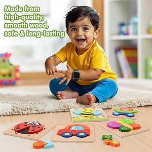 Kidology Juego de rompecabezas de madera - Paquete de 6 juguetes Montessori con forma de animales para niños, juego educativo preescolar para aprendizaje temprano - Product Image 5