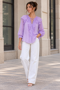 Blusa de Mujer con Estampado Floral, Cuello Cuadrado, Manga Abullonada con Volantes, Corte Regular, para Primavera/Verano, Estilo Casual - Product Image 3