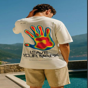 T-shirt pour homme en coton pur de haute qualité, version rétro ample avec manches tombantes et col rond, manches courtes - Product Image 2