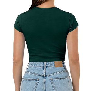 T-shirt court vert foncé pour femme, modèle vierge, manches courtes, col rond en coton, coupe ajustée, personnalisable avec impression graphique - Product Image 2