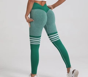 Eco-Friendly High Waist Full Length Seamless Spandex Knitted Geometric <b>Pattern</b> Letter Decoration Sporty <b>Women's</b> Stretch <b>Leggings</b> - Product Image 5