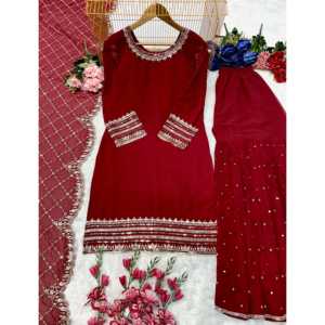 Conjunto de traje de fiesta para mujer de diseñador Top Bottom con Fancy Dupatta - Product Image 4