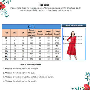 Kurta Anarkali Roja de Algodón con Estampado Floral para Mujer, con Cuello en V y Mangas Tres Cuartos, Diseñada para Uso Casual Étnico Global - Product Image 5