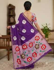 <b>Purple</b> Cotton <b>Saree</b> With Floral And Bandhani Print Zari Border Traditional Indian Wear For Women Casual Wear All Seasons - Product Image 3