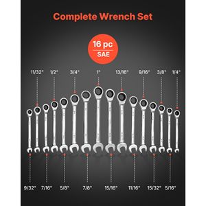 Set di chiavi combinate da 16 pezzi con cricchetto, misure SAE, 72 denti, in acciaio CR-V, con custodia arrotolabile e indicatori di misura chiari - Product Image 2