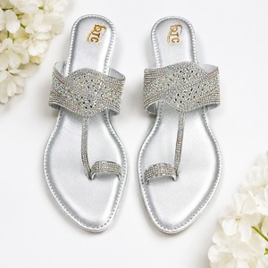 Sandales plates à plateforme en strass argentés pour femmes et filles, à bout ouvert, multicolores, pour l'été, la plage et les sorties en plein air - Product Image 1