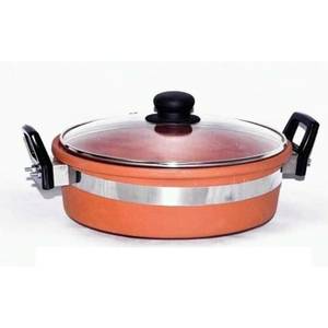 Kadai en terre cuite fait main avec couvercle en verre, résistant à la chaleur, écologique, antiadhésif, facile à nettoyer, compatible avec tous les types de cuisinières, lavage à la main uniquement - Product Image 1