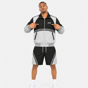 Men's Sporty Satin Streetwear Tracksuit Set Color Blocking Windbreaker Jacket Shorts Breathable Polyester Spring Outerwear - Product Image 4