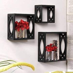 ชั้นวางติดผนัง ชั้นวางลอยตกแต่ง ชุดชั้นวางติดผนังทรงสี่เหลี่ยม 3 ชิ้น ชั้นวางของตกแต่งห้องนั่งเล่นและห้องนอน (สีดำ) - Product Image 1