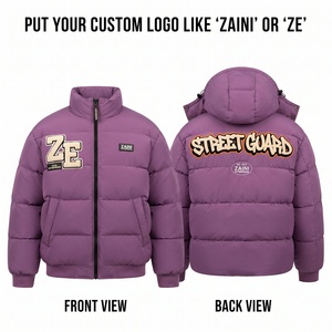 Premium 260 GSM Polyester Puffer Jacket Quilted Winter <b>Coat</b> Purple <b>Black</b> Stand Collar <b>Long</b> Streetwear Fashion <b>Coat</b> - Product Image 1