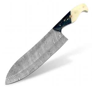 Cuchillo de Cocina Artesanal de Acero de Damasco con Hoja Ancha y Mango Híbrido de Resina y Hueso para Rebanar - Product Image 1